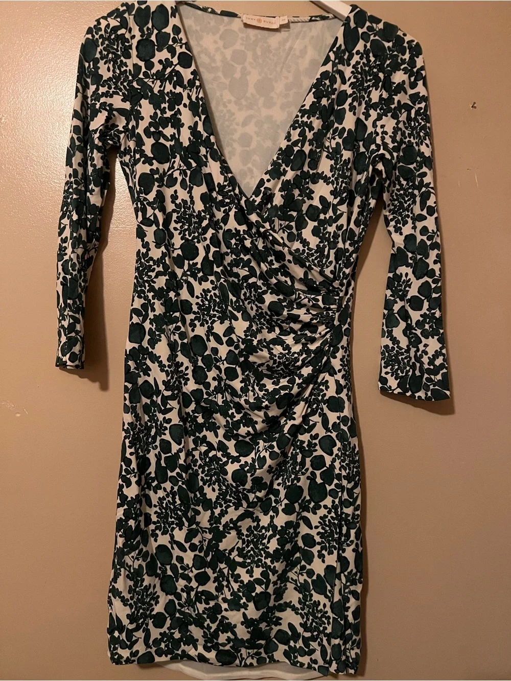 Tory Burch Green Floral Wrap-Style Mini Dress whimsy cuyana classic romantic cos